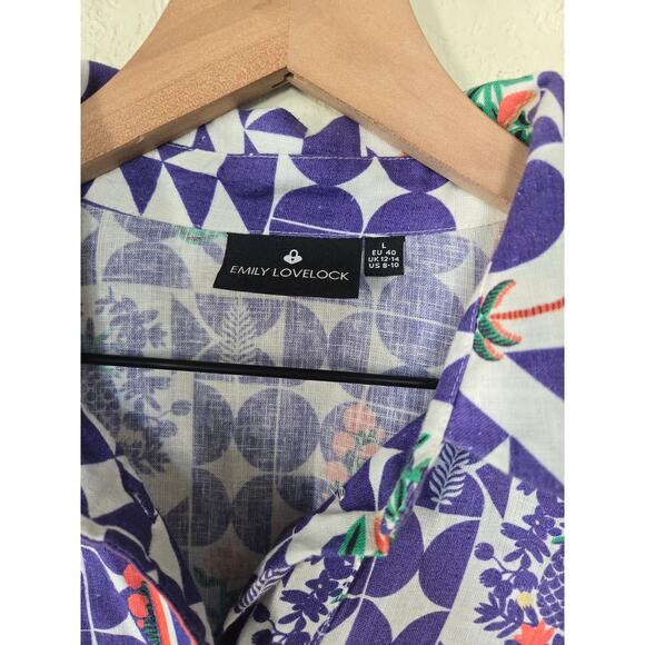 Emily Lovelock Linen Blend Midi Shirt Dress Size Large Cottagecore Scandinavian - Picture 8 of 11